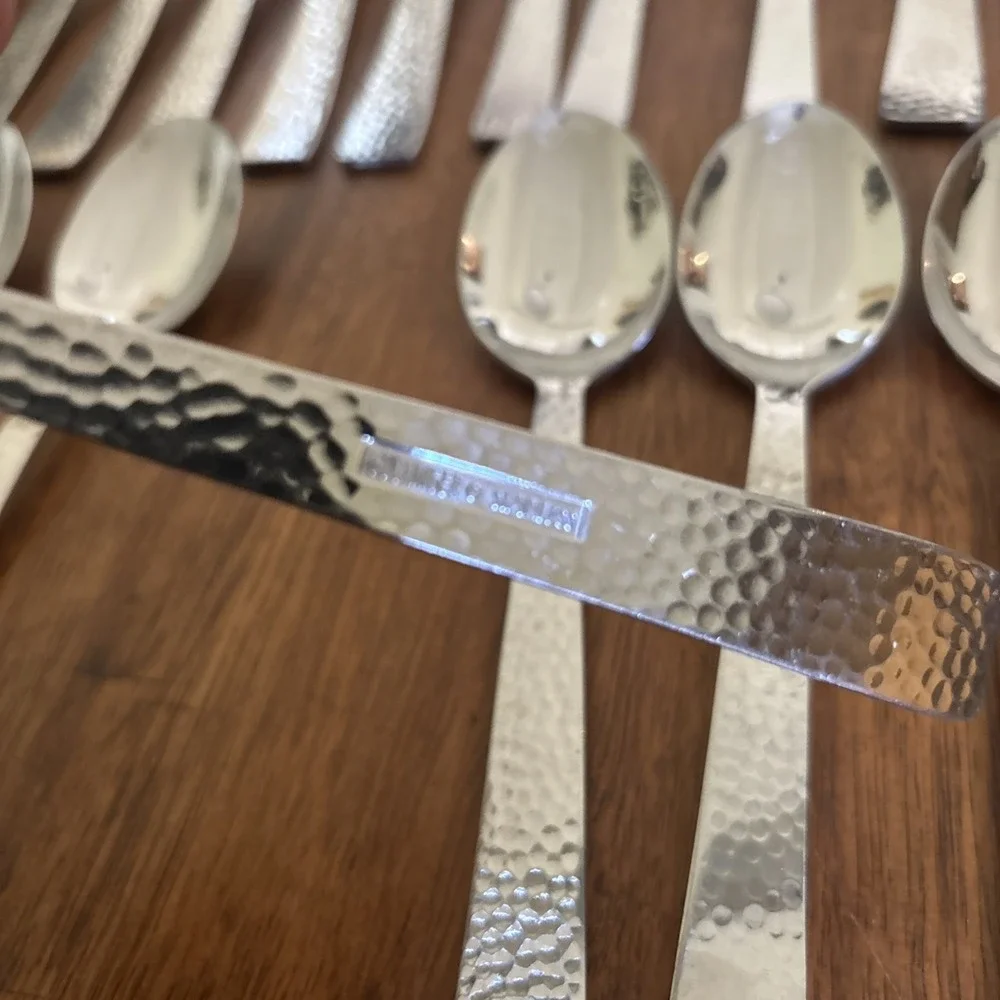 Godinger Castello Hammered Stainless Flatware Knives Forks Spoons - Lot Of 45